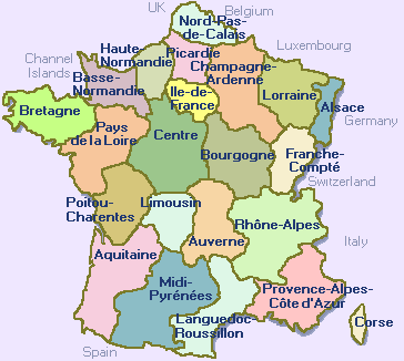 Interactive map of France -- Travel through France by Region -- http://1800-France.com/