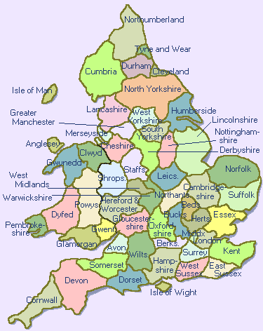 County Map of England & Wales --  1800-UK.com