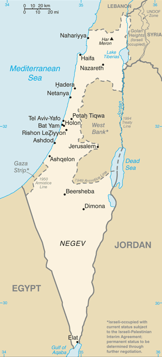 Map of Israel. The State of Israel was established in 1948.