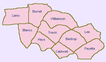 Map of the Capital Area Region of Texas.