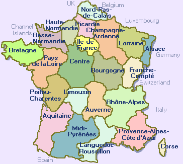 Regions of France Map - � 1800-France.com