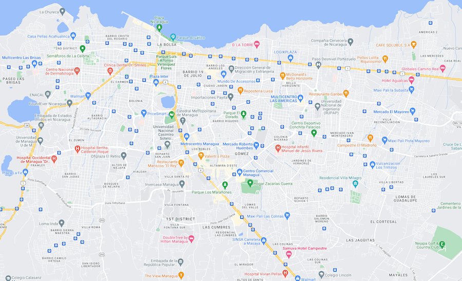Map of Managua, Nicaragua
