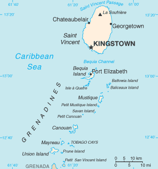 Map of St Vincent and The Grenadines