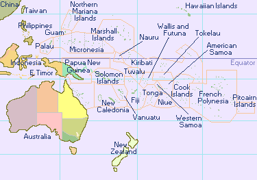 Map of Oceania (Pacific Islands) -- © 1800-Countries.com