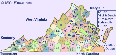 Map of Virginia Counties @ 1800-UStravel - US Travel Guides